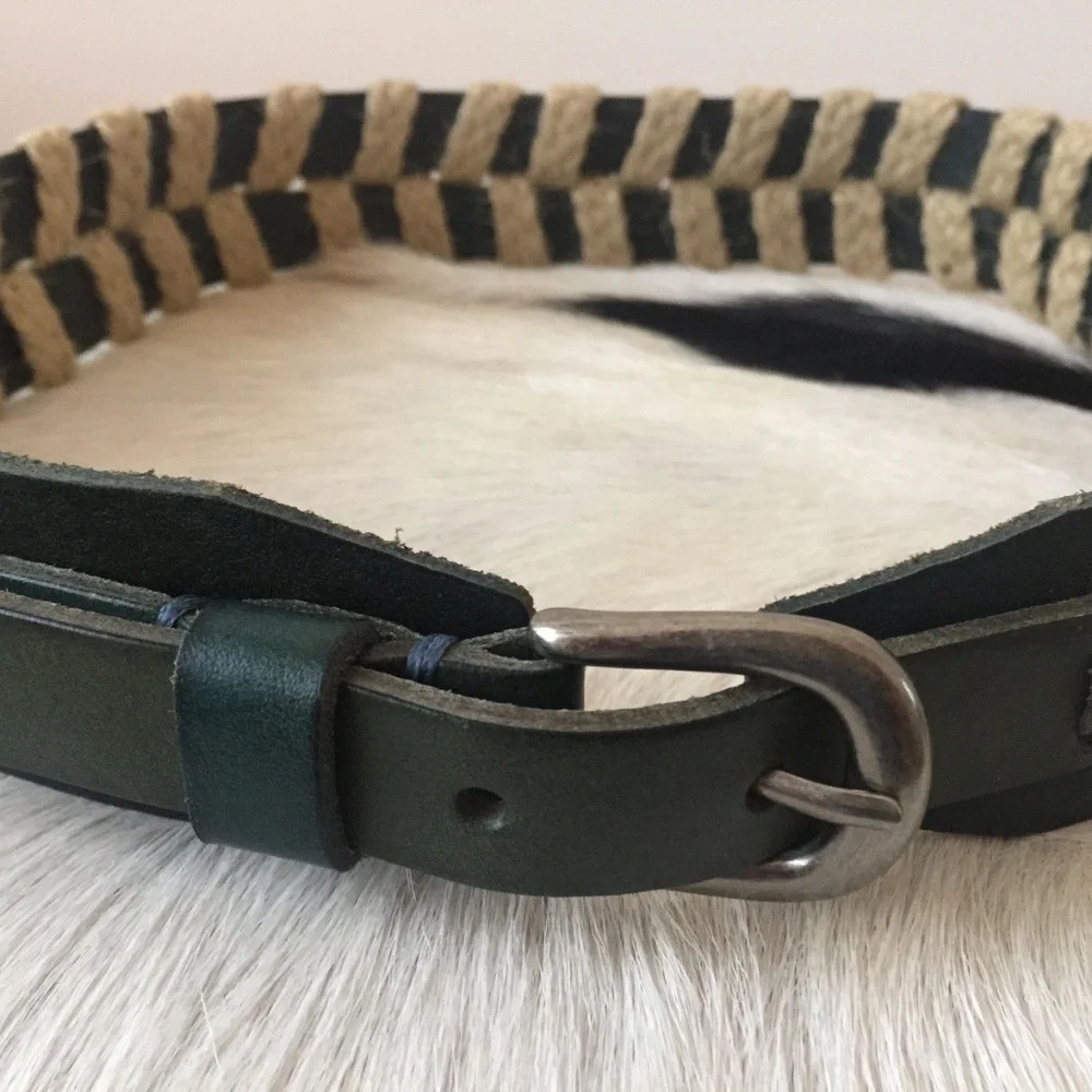 Anthropologie Linea Pelle Summer Grasses Belt Dark Green Leather & Jute, S & M
